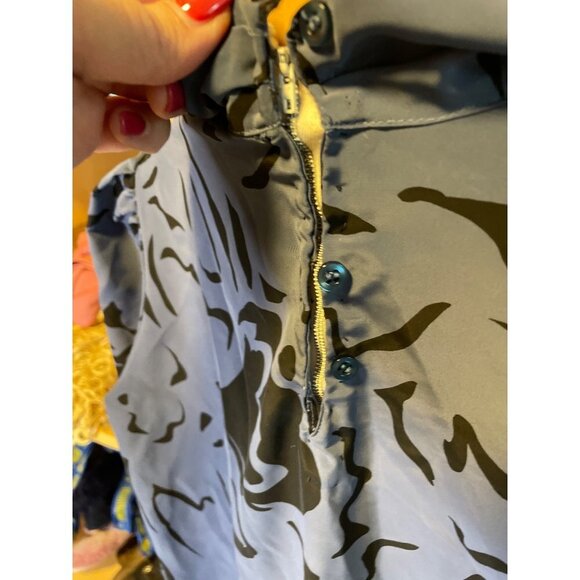 Vintage 90s Mark Stuart Blue Black High Neck Long Sleeve Blouse - Picture 7 of 14